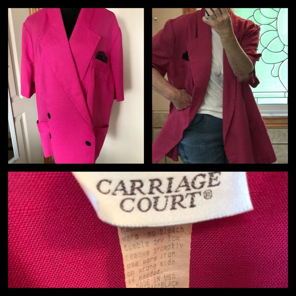Carriage Court Hot Pink Blazer: Vintage 70s Fuchsia Suit Jacket Black Lace 24W - Picture 10 of 10